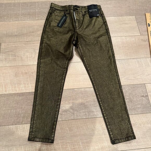 BANANA REPUBLIC HIGH RISE WOMENS SKINNY ANKLE GOLD JEANS NEW SIZE 28P - Picture 1 of 11